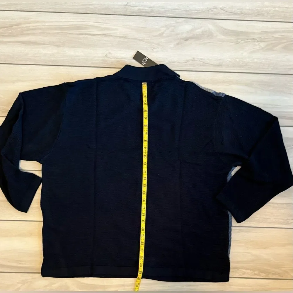 BoohooMAN Oversized Boxy Colour Block Knitted LS Shirt Navy XL NWT IN PKG